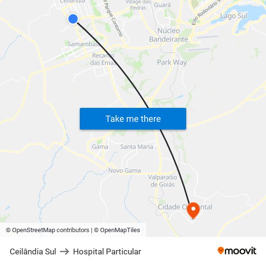Ceilândia Sul to Hospital Particular map