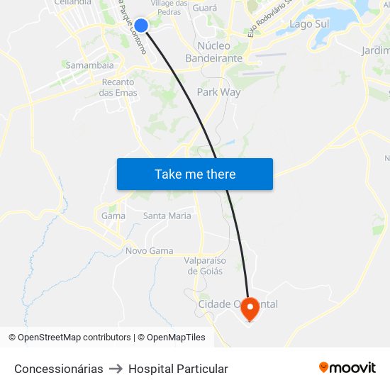 Concessionárias to Hospital Particular map