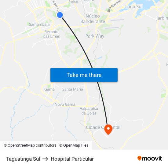 Taguatinga Sul to Hospital Particular map