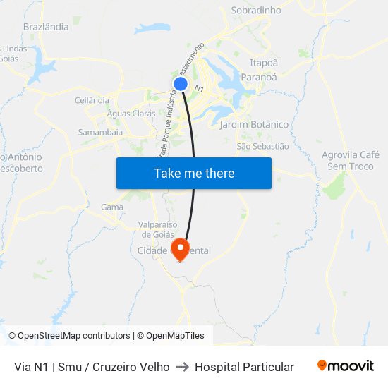 Via N1 | Smu / Cruzeiro Velho to Hospital Particular map