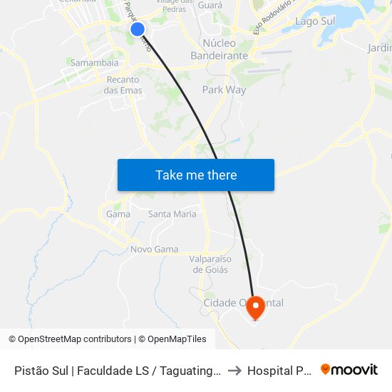 Pistão Sul | Faculdade LS / Taguatinga Shopping / Cobasi to Hospital Particular map