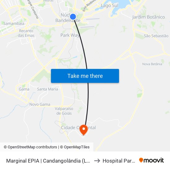 Marginal EPIA | Candangolândia «OPOSTO» to Hospital Particular map