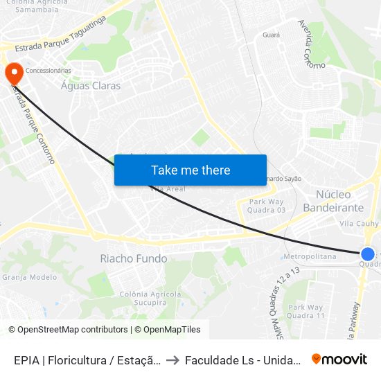 EPIA | Floricultura / Estação BRT Park Way to Faculdade Ls - Unidade Taguatinga map