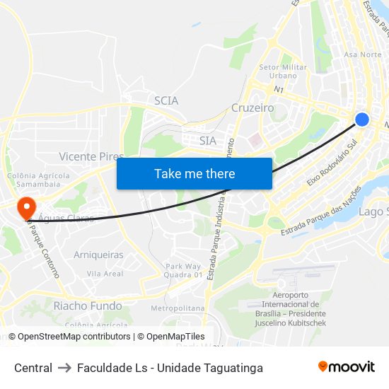 Central to Faculdade Ls - Unidade Taguatinga map