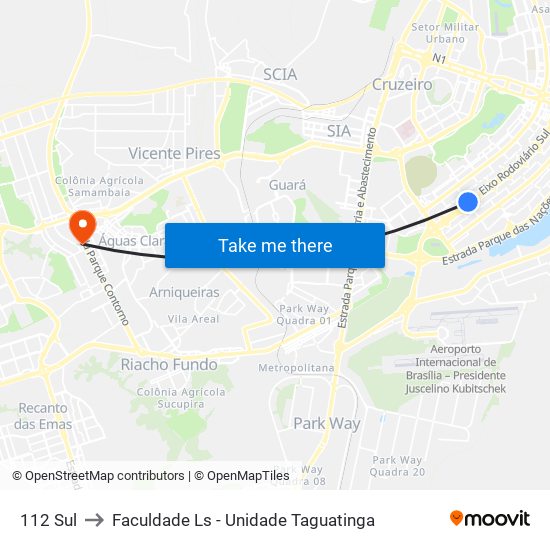 112 Sul to Faculdade Ls - Unidade Taguatinga map