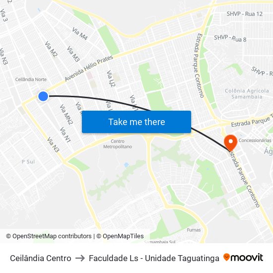 Ceilândia Centro to Faculdade Ls - Unidade Taguatinga map