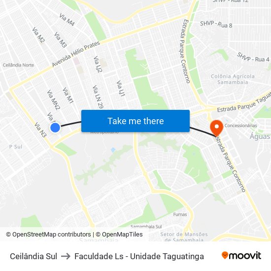 Ceilândia Sul to Faculdade Ls - Unidade Taguatinga map