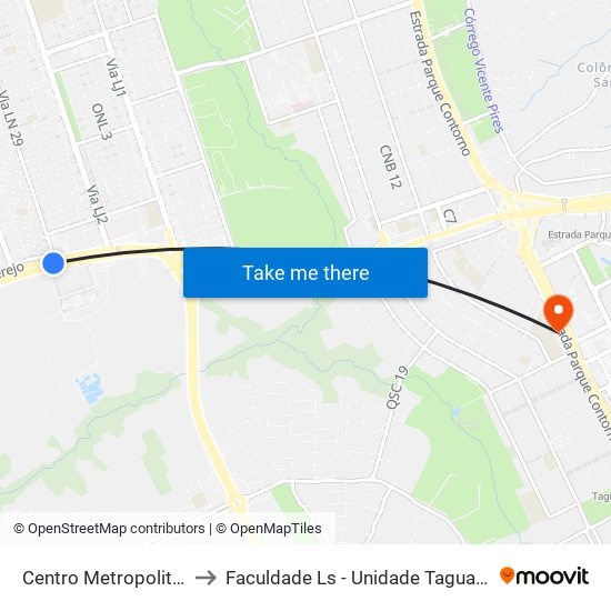 Centro Metropolitano to Faculdade Ls - Unidade Taguatinga map