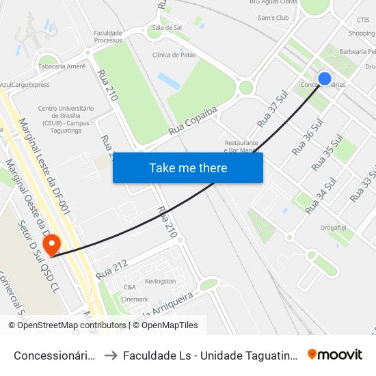 Concessionárias to Faculdade Ls - Unidade Taguatinga map