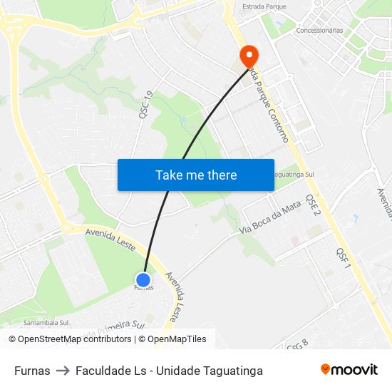 Furnas to Faculdade Ls - Unidade Taguatinga map