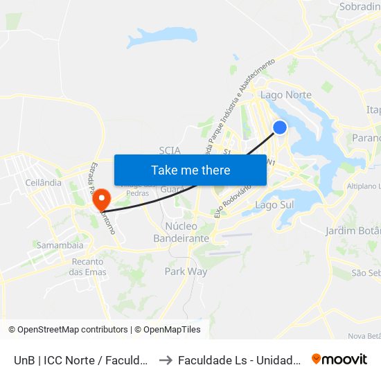 UnB | ICC Norte / Faculdade de Direito to Faculdade Ls - Unidade Taguatinga map