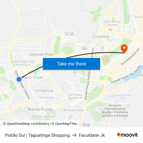 Pistão Sul | Taguatinga Shopping to Faculdade Jk map