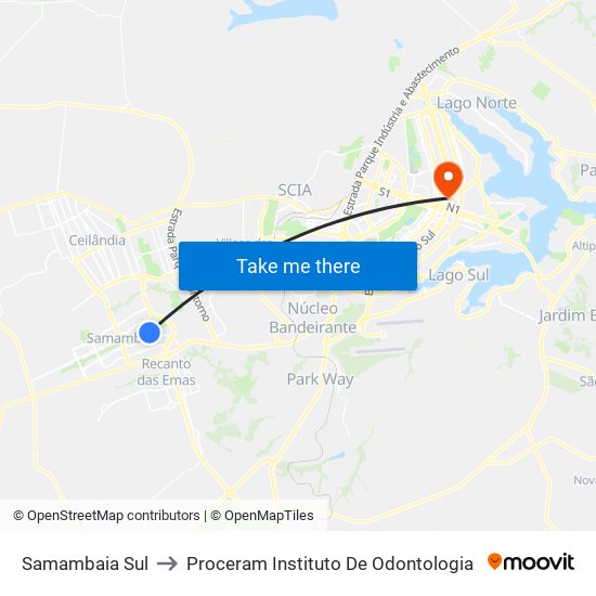 Samambaia Sul to Proceram Instituto De Odontologia map