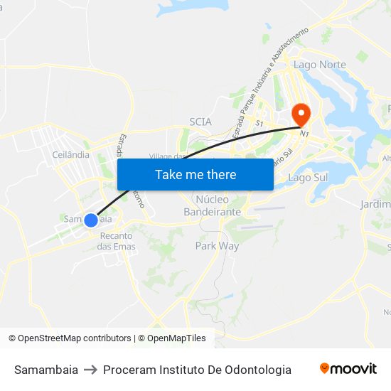 Samambaia to Proceram Instituto De Odontologia map