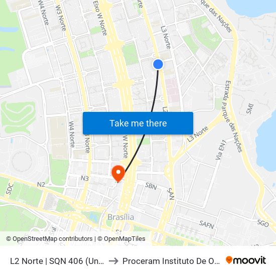 L2 Norte | SQN 406 (UnB / CEAN) to Proceram Instituto De Odontologia map