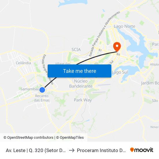Av. Leste | Q. 320 (Setor De Mansões Q. 3) to Proceram Instituto De Odontologia map