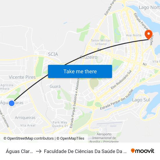 Águas Claras to Faculdade De Ciências Da Saúde Da UnB map