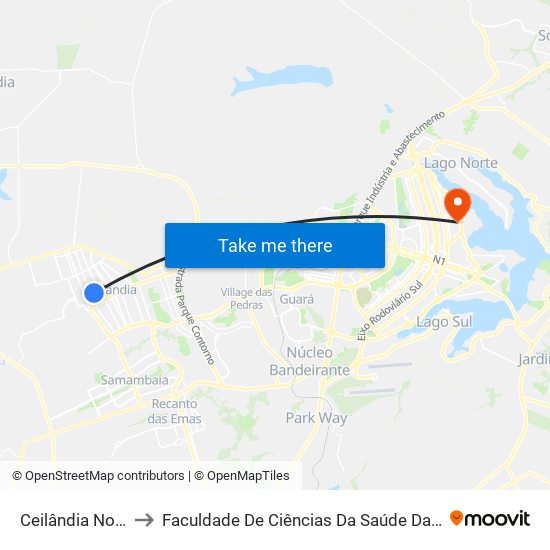 Ceilândia Norte to Faculdade De Ciências Da Saúde Da UnB map