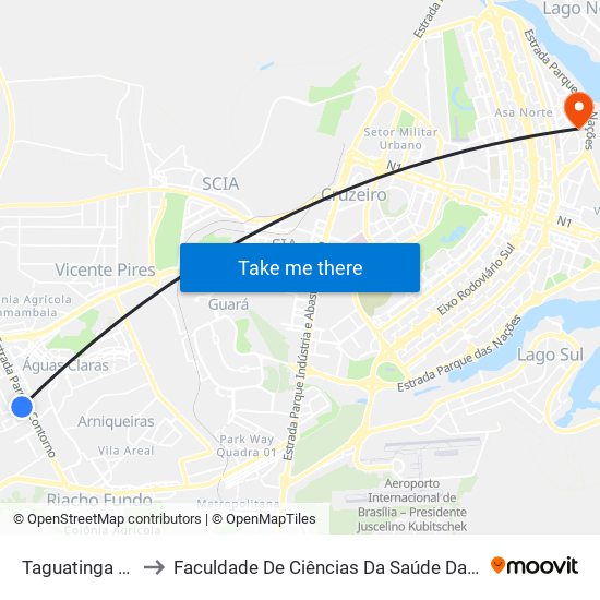 Taguatinga Sul to Faculdade De Ciências Da Saúde Da UnB map