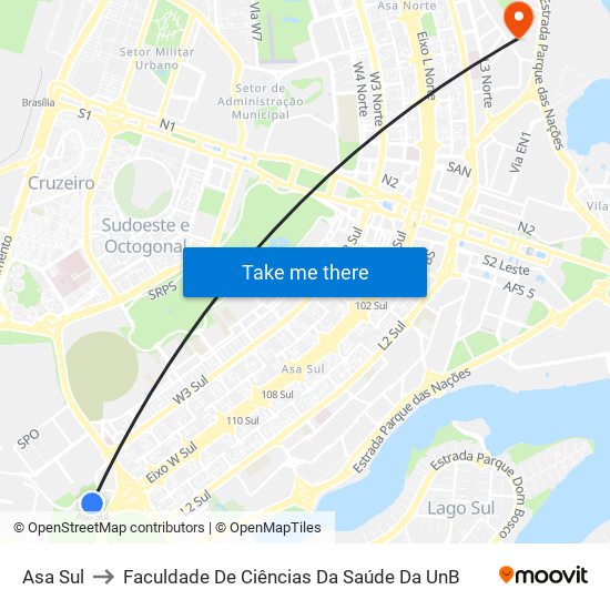 Asa Sul to Faculdade De Ciências Da Saúde Da UnB map