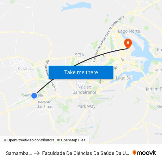 Samambaia to Faculdade De Ciências Da Saúde Da UnB map