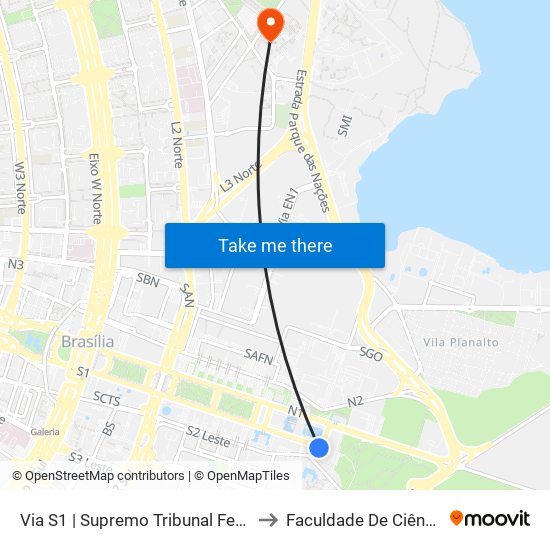 Via S1 | Supremo Tribunal Federal / Praça dos Três Poderes to Faculdade De Ciências Da Saúde Da UnB map