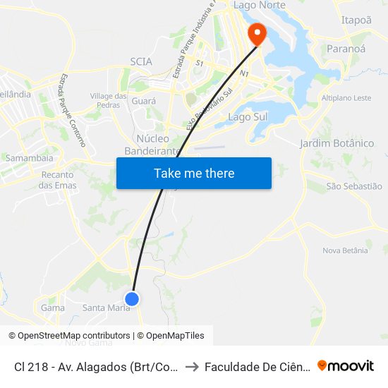 Cl 218 - Av. Alagados (Brt/Colégio Santa Maria/N.S.Aparecida) to Faculdade De Ciências Da Saúde Da UnB map