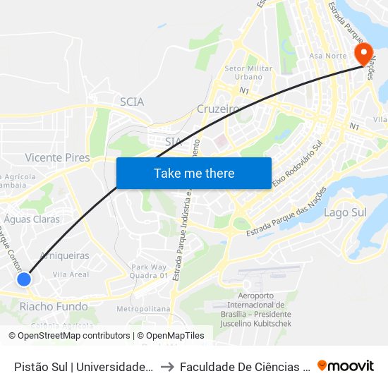 Pistão Sul | Universidade Católica / Estácio to Faculdade De Ciências Da Saúde Da UnB map