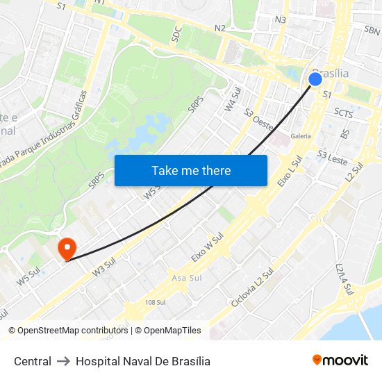 Central to Hospital Naval De Brasília map