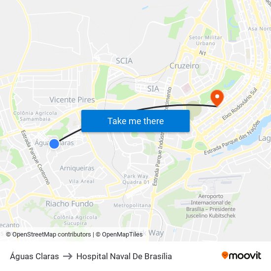 Águas Claras to Hospital Naval De Brasília map