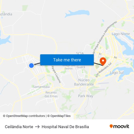 Ceilândia Norte to Hospital Naval De Brasília map