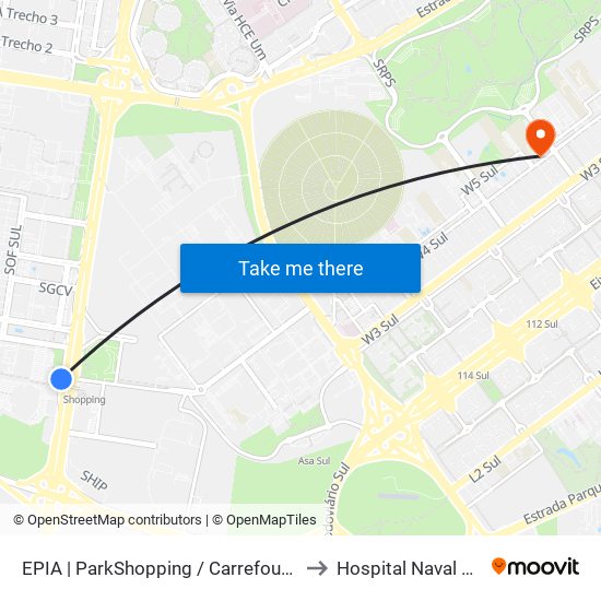 EPIA | ParkShopping / Carrefour (SEMIURBANO) to Hospital Naval De Brasília map