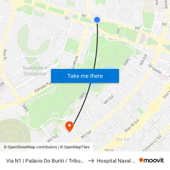 Via N1 | Palácio do Buriti / TCDF to Hospital Naval De Brasília map
