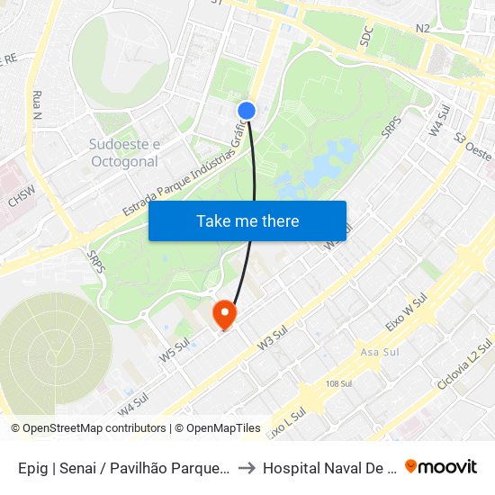 EPIG | SENAI / Pavilhão Parque da Cidade to Hospital Naval De Brasília map