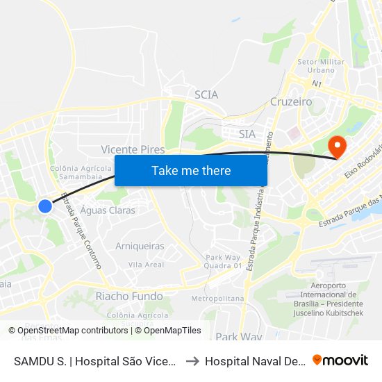 Samdu Sul | Hospital São Vicente De Paulo to Hospital Naval De Brasília map