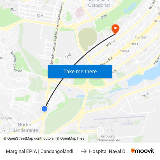 Marginal EPIA | Candangolândia (Lado Oposto) to Hospital Naval De Brasília map