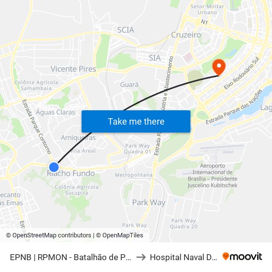 EPNB | RPMON - Batalhão de Polícia Montada to Hospital Naval De Brasília map