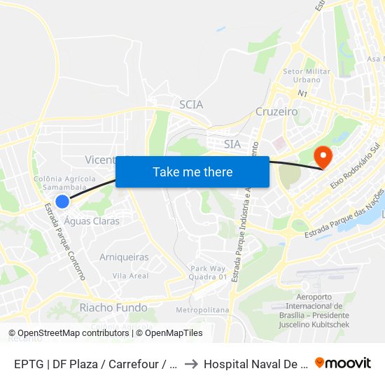 EPTG | DF Plaza / Carrefour / Sam's Club to Hospital Naval De Brasília map
