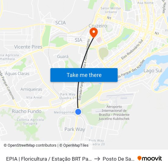 EPIA | Floricultura / Estação BRT Park Way to Posto De Saude map