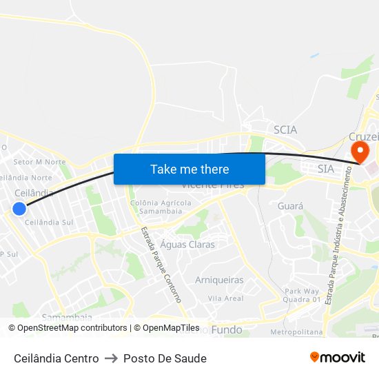 Ceilândia Centro to Posto De Saude map