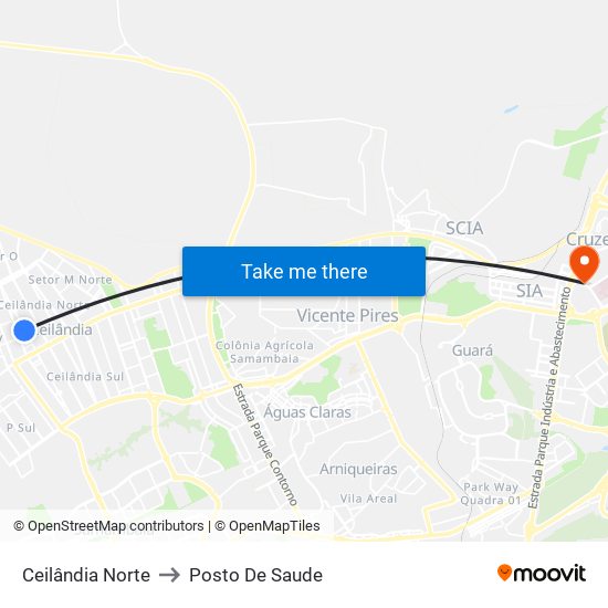 Ceilândia Norte to Posto De Saude map