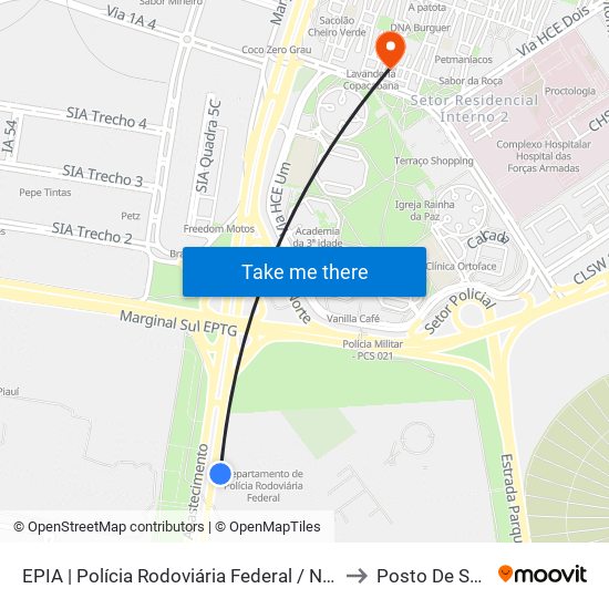 EPIA | Polícia Rodoviária Federal / NOVACAP to Posto De Saude map