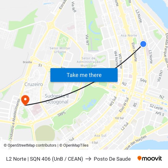 L2 Norte | SQN 406 (UnB / CEAN) to Posto De Saude map