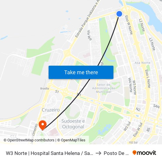 W3 Norte | Hospital Santa Helena / Santa Lúcia Norte to Posto De Saude map