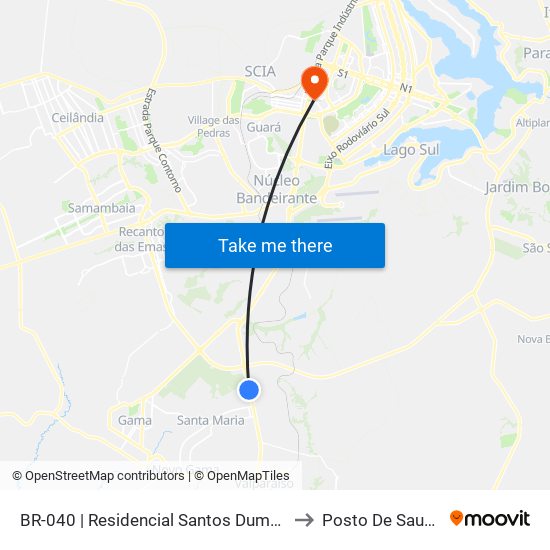 BR-040 | Residencial Santos Dumon to Posto De Saude map