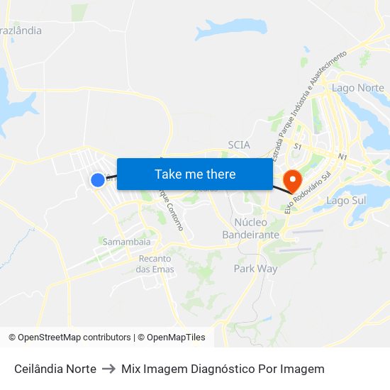 Ceilândia Norte to Mix Imagem Diagnóstico Por Imagem map