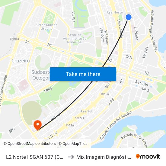 L2 Norte | SGAN 607 (CRE Plano Piloto) to Mix Imagem Diagnóstico Por Imagem map