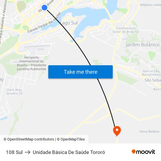 108 Sul to Unidade Básica De Saúde Tororó map