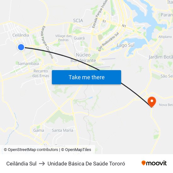 Ceilândia Sul to Unidade Básica De Saúde Tororó map