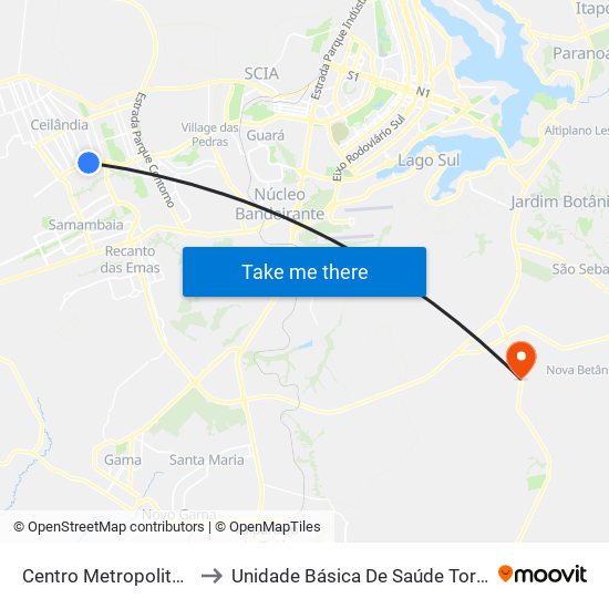 Centro Metropolitano to Unidade Básica De Saúde Tororó map